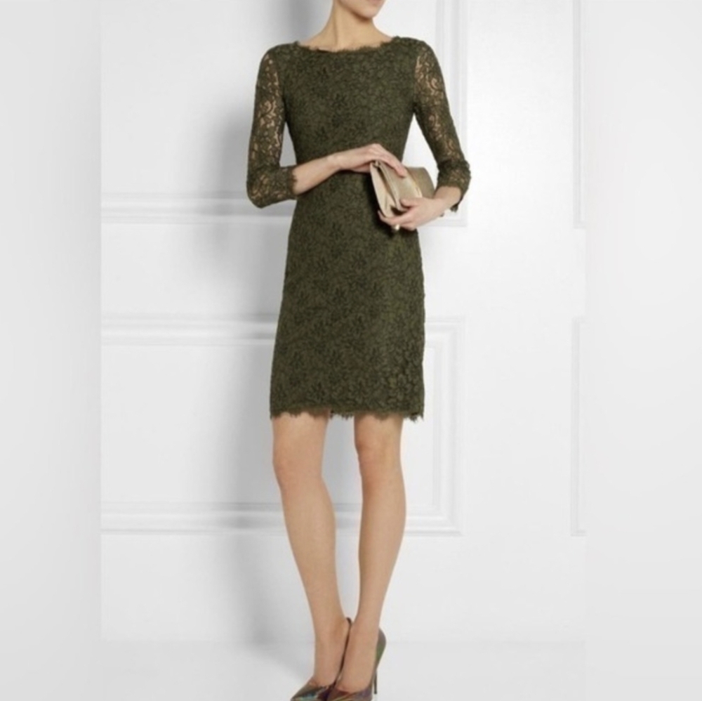 Diane von Furstenberg | Zarita Lace Dress Size 8 Olive Green Celebrity